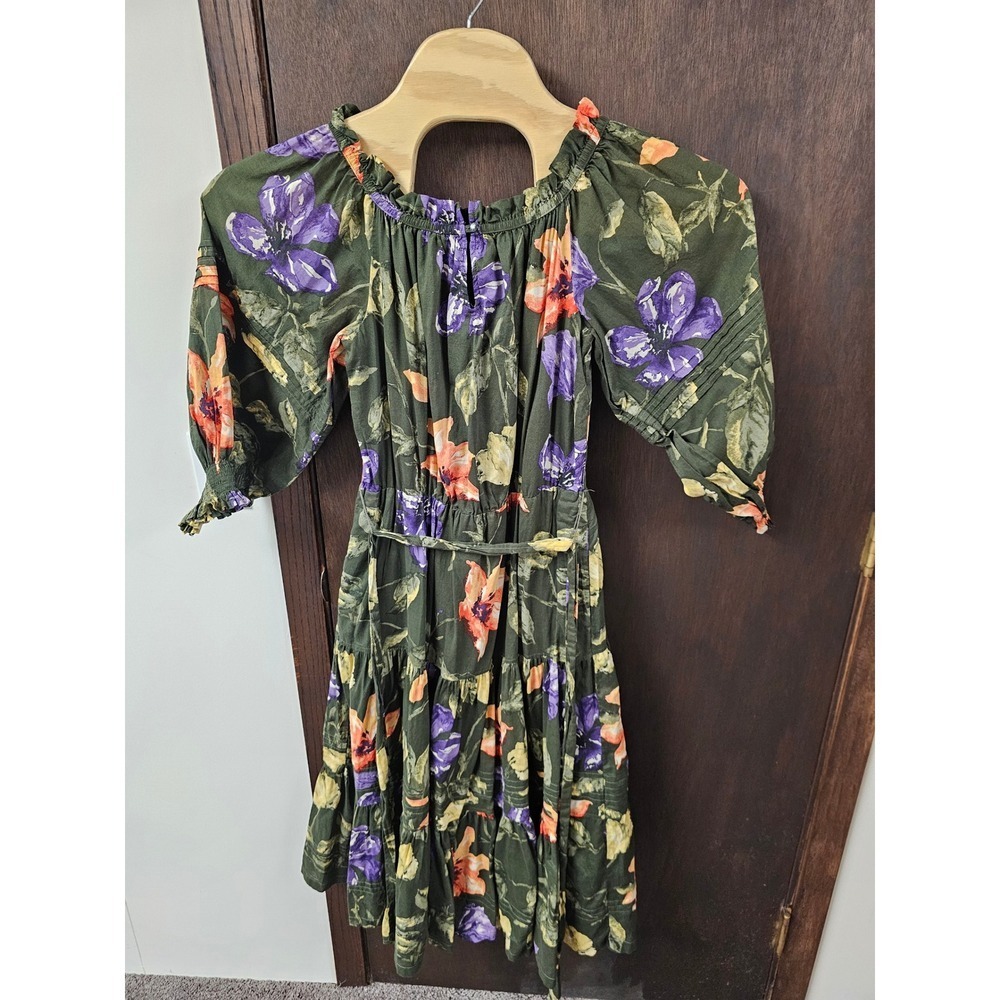 Lauren Ralph Lauren Floral Tiered Midi Dress Olive Green Purple Orange Size 6 - Picture 4 of 9